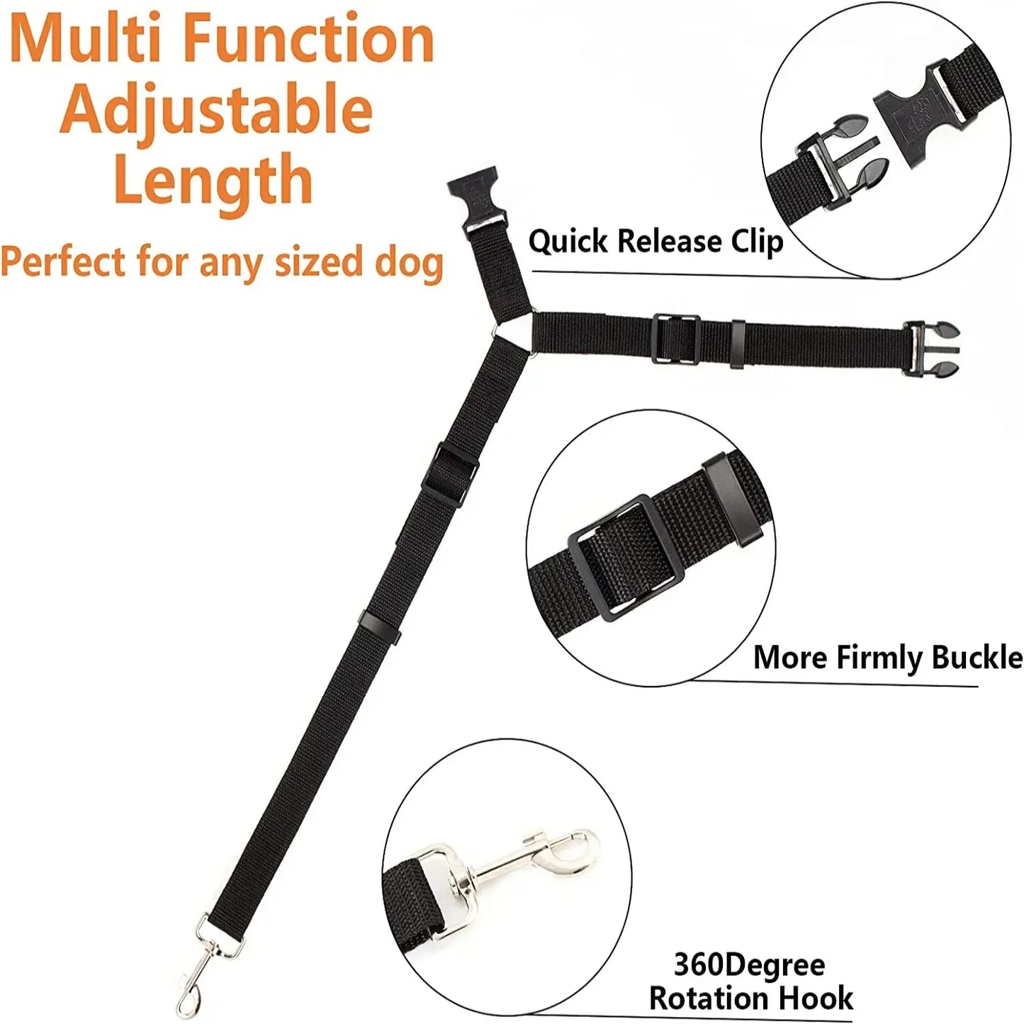 Two-in-one Nylon Adjustable Dogs Harness, Collar.  Car Seat Belt Lead Leash