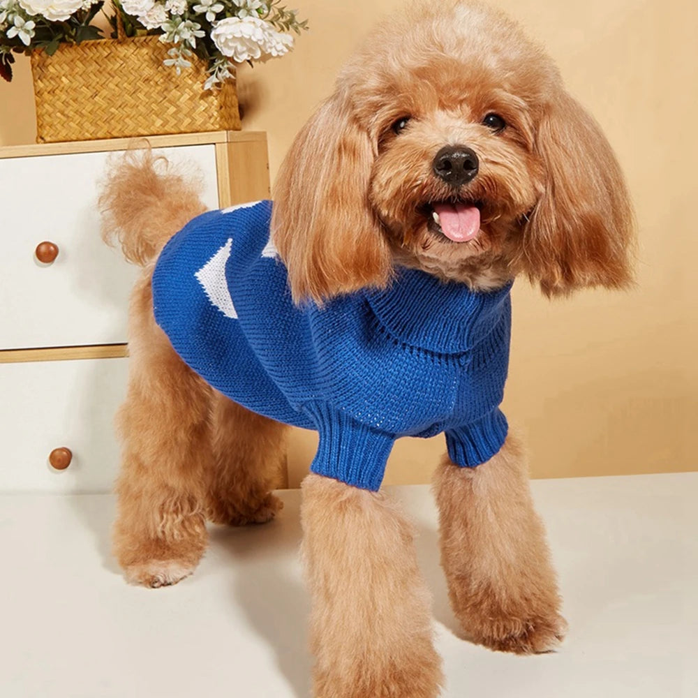 Cute Dog Sweater. Heart Pattern Warm Pet Jumper, Coat Jacket Winter Clothes High Collar Knitwear