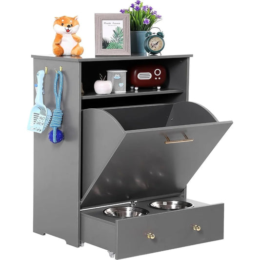 Storage Cabinet with Removable Bowls Feeder Station