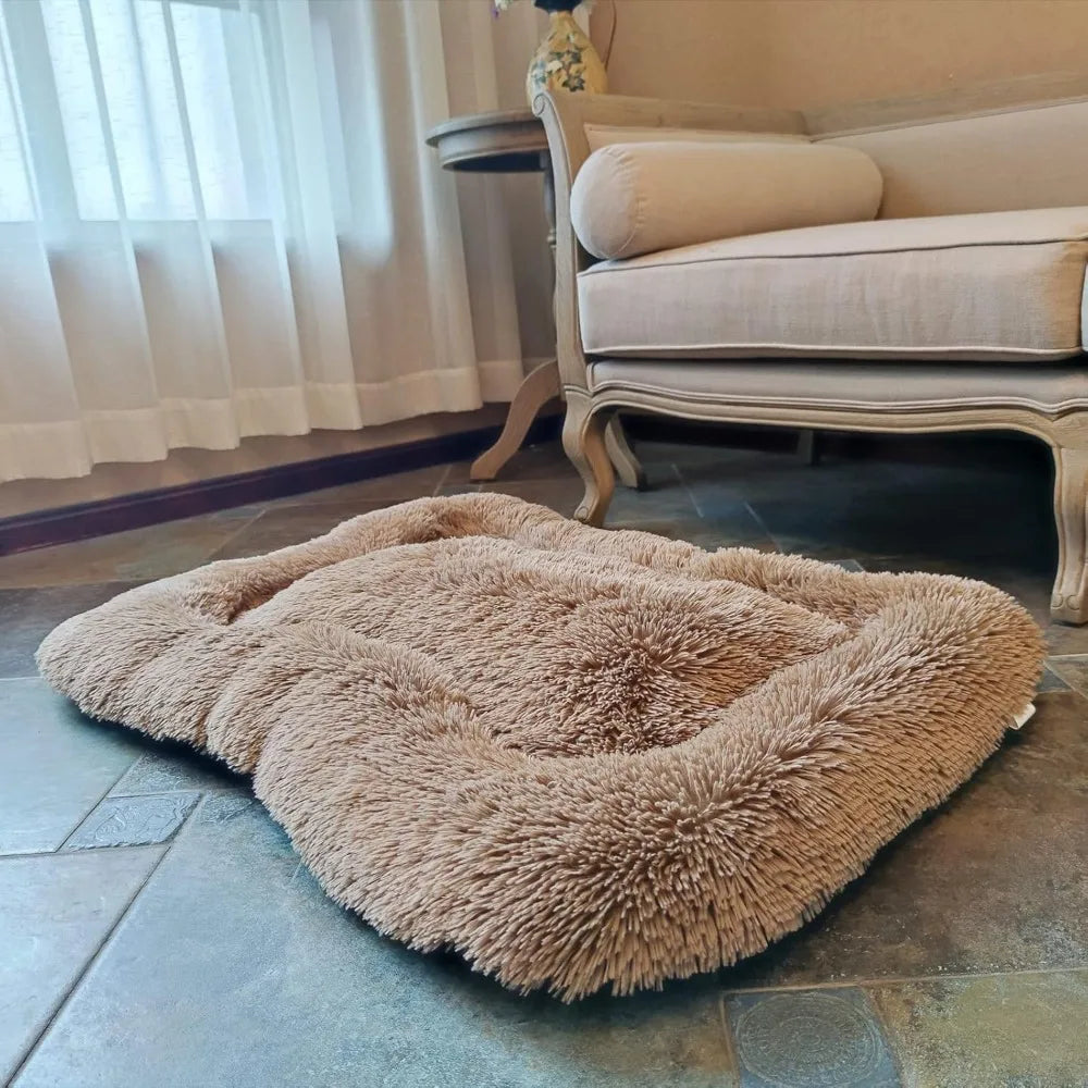 Deluxe Plush Bed. Cushion Crate Mat, Fluffy Comfy Kennel Anti-Slip Washable Pad for Medium Large X-Large Dogs
