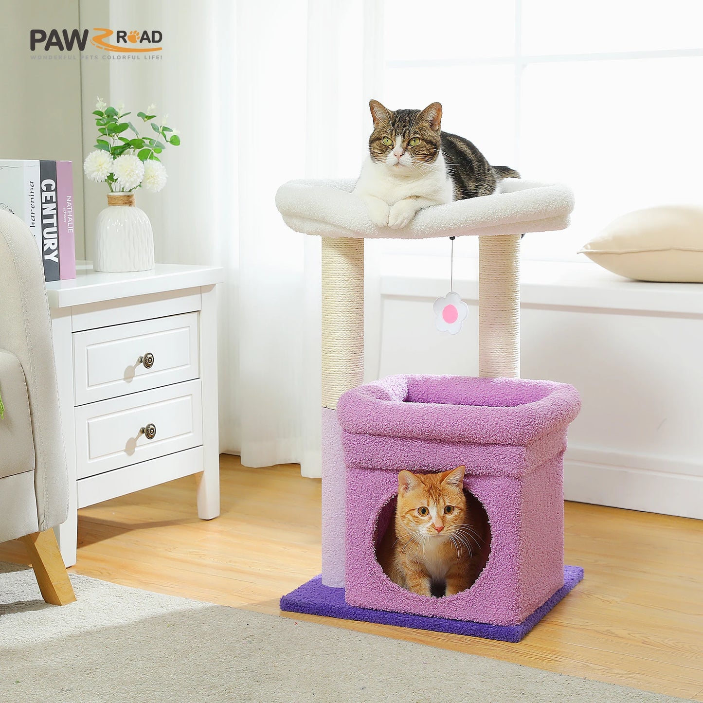 This Cat Tree Tower is designed for 1–2 indoor cats to play, rest, and climb in comfort. Featuring a cozy condo, wide top perch, natural sisal posts, soft plush fabric, and a playful pom-pom, it’s the perfect all-in-one s
