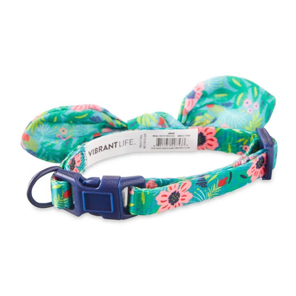 Adjustable Jungle Floral Dog Collar with Bow. XS Small Dogs. Comfortable Leash Attachment Perfect Spring Summer