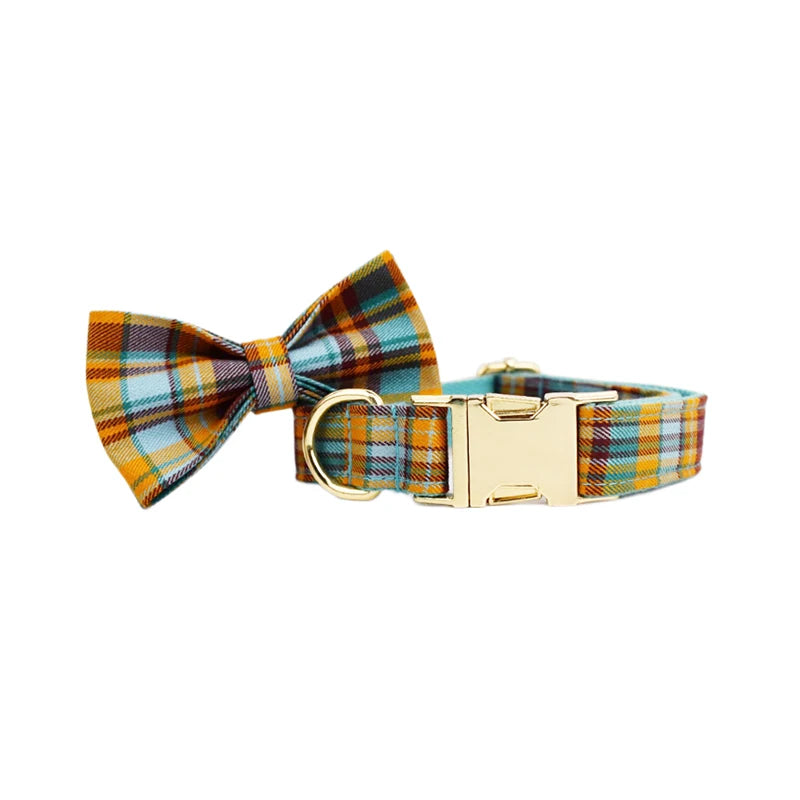 High Quality Custom Design Logo Cotton Pet Accessories Personalized Dog Collar Leashes Harness Bow Set