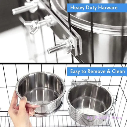 Pet Bowl Can Hang Stationary. Dog Cage Bowls. Stainless Steel Hanging Bowls Durable