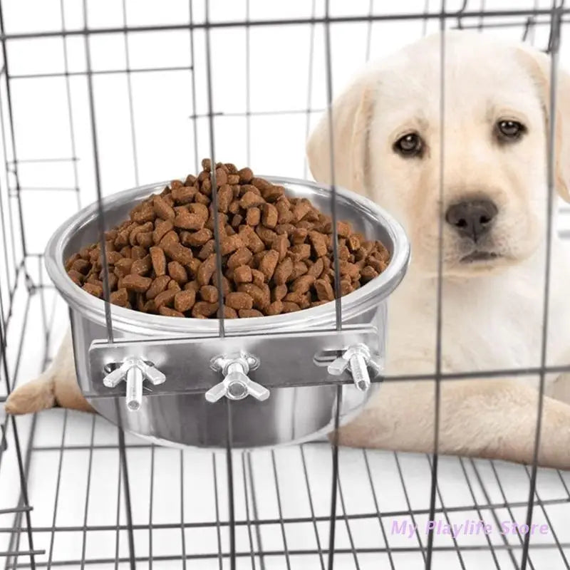 Pet Bowl Can Hang Stationary. Dog Cage Bowls. Stainless Steel Hanging Bowls Durable