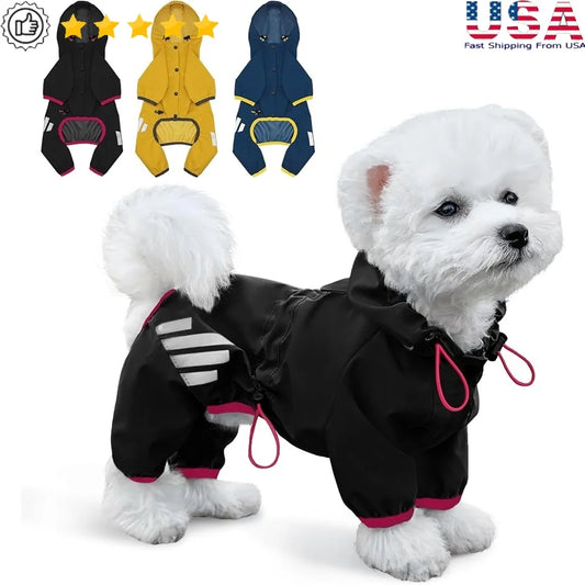 Waterproof Dog Raincoat Lightweight Reflective Straps with Leash Hole Comfortable Small Medium Dogs