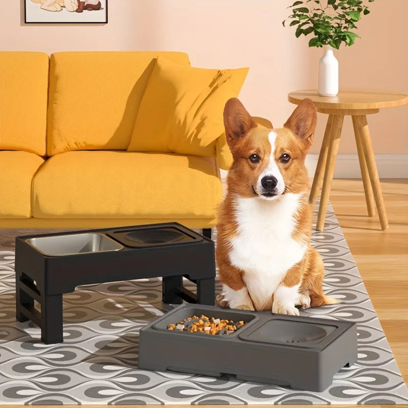 Adjustable Bowl Holder Folding. Food Bowl Table. Stainless Steel Basin. Non-slip Table Legs