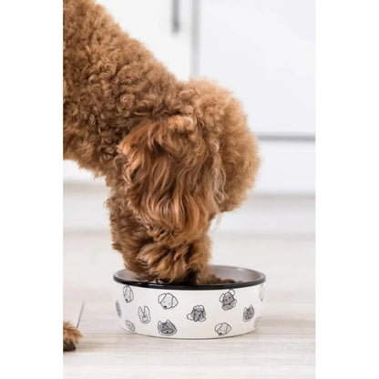 Dog Faces Ceramic Bowl - 2 Cup Capacity Food and, Microwave Dishwasher Safe,