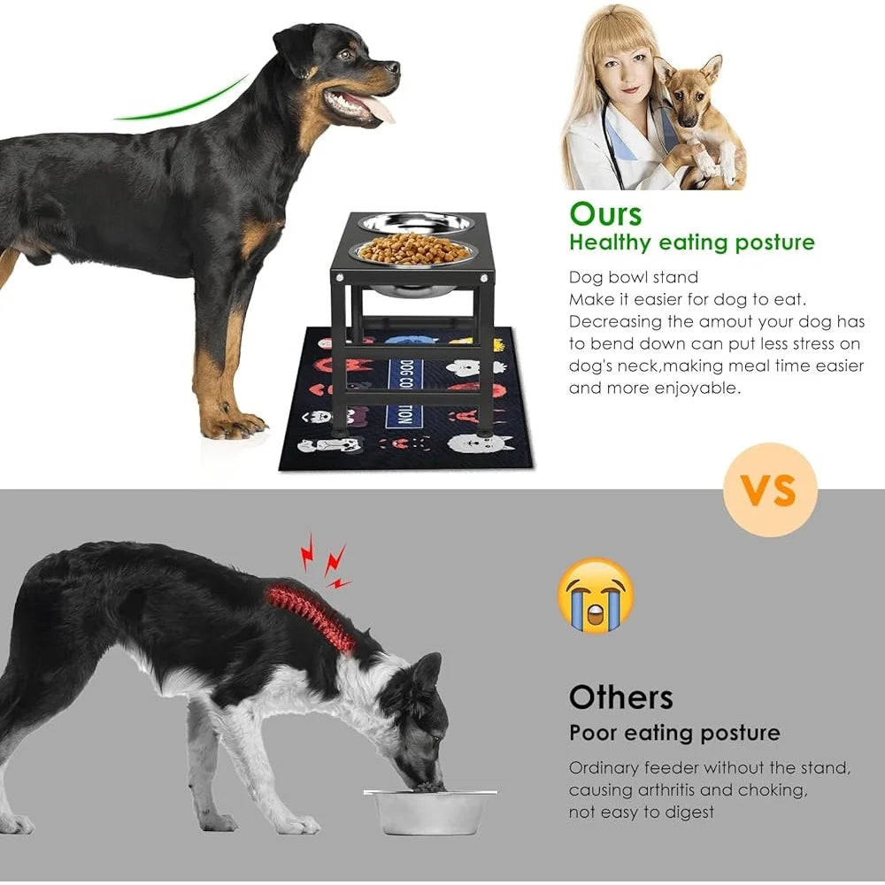 Metal Elevated Dog Bowls with Raised Stand and Spill-Proof Mat Comfortable Feeding Height with Stainless Steel bowls