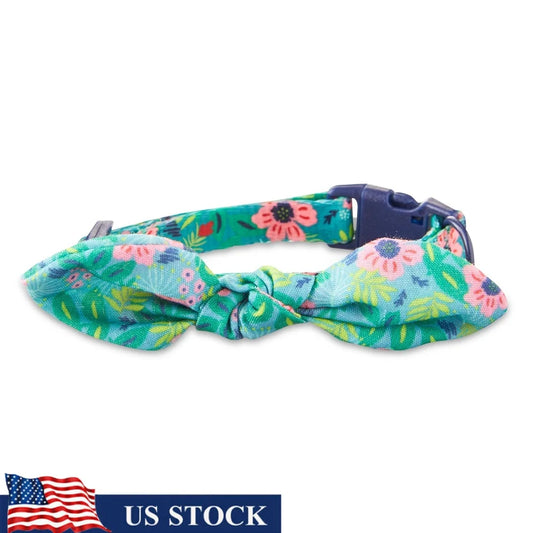 Adjustable Jungle Floral Dog Collar with Bow. XS Small Dogs. Comfortable Leash Attachment Perfect Spring Summer