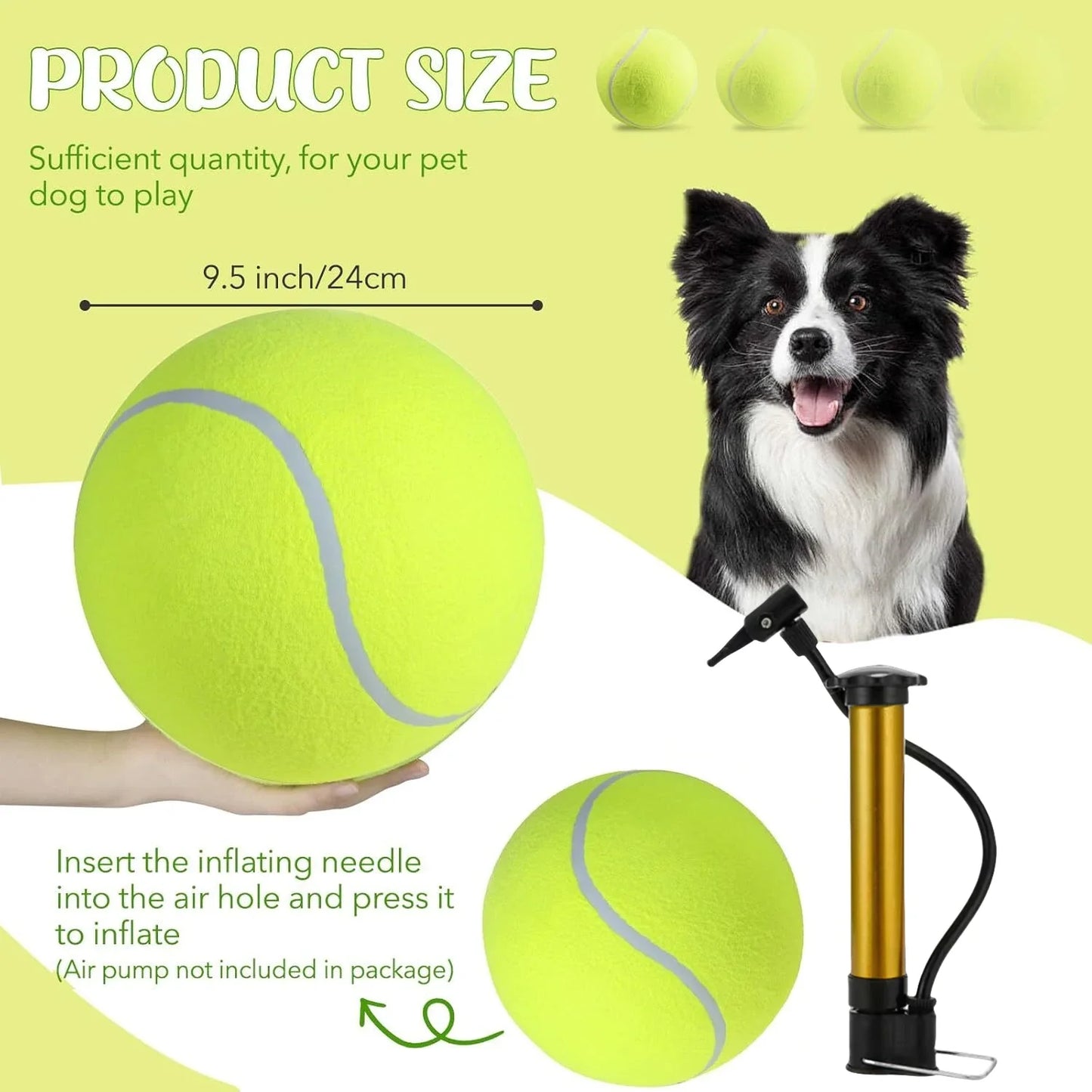 1 Pack 9.5 inch Tennis Ball for Pets  Outdoor/Indoor Sports Training Supplies