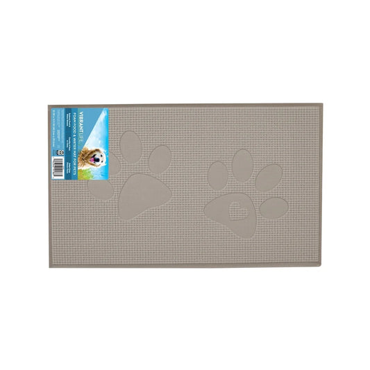 Foam Dog Bowl Mat with Paw Print Design Non-Skid Back Easy Clean Cushiony Rectangle Shape Floor Protector
