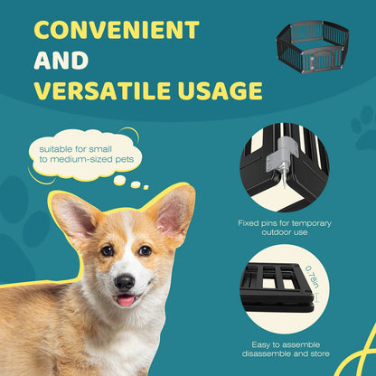 This Plastic Dog Playpen features 6 durable, expandable panels for medium dogs — perfect for indoor or outdoor use with its portable, foldable design.