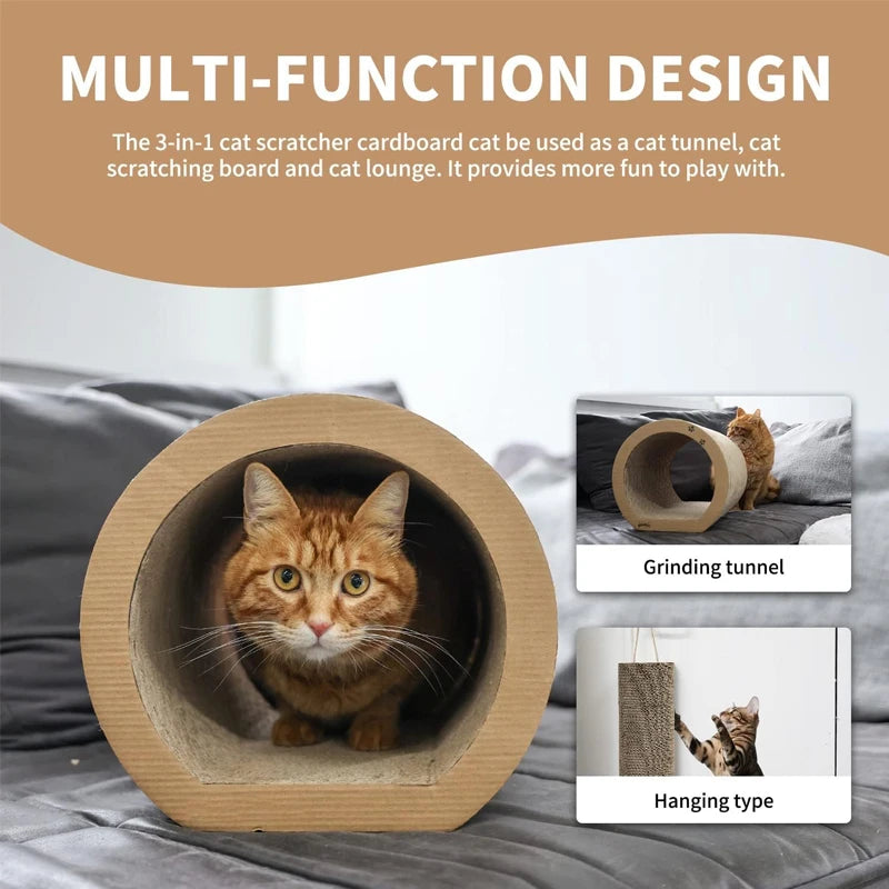 The 3-in-1 Cat Scratching Board is the ultimate play and rest spot for your feline friend. Made from durable, reversible cardboard, it serves as a scratcher, lounge, and play area — keeping claws healthy and cats entertaine