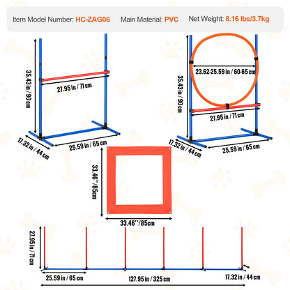 Dog Agility Training Equipment 4 PCS Set with Adjustable High Hurdles  Poles Jump Ring Square Pause Box Whistle