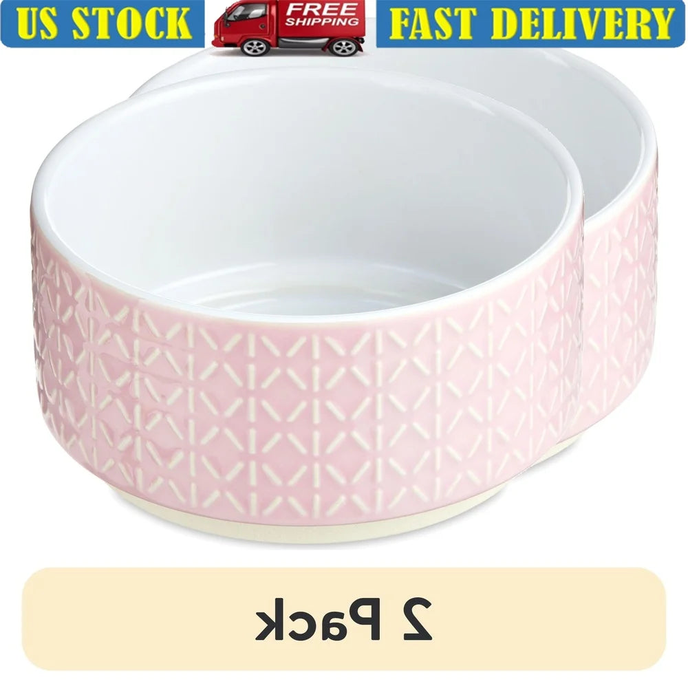 2 Pack Small Ceramic Pet Bowl Durable Dishwasher Safe Dog Feeding Bowl 12oz Pink Colorful Design Easy Clean