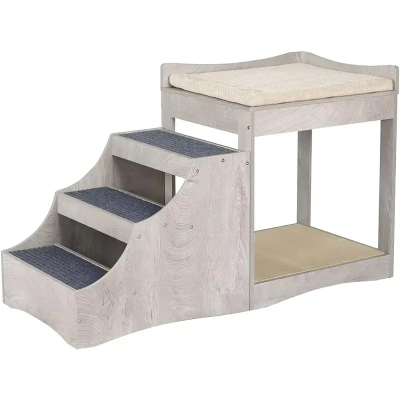 A Pet Bunk Bed with Removable Step for Dogs and Cats, Multi Level, Platform with Cushion