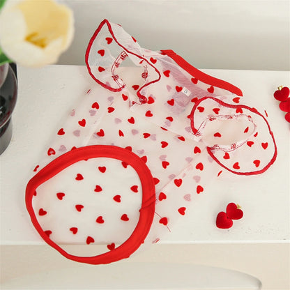 Adorable Puppy Tank Top with Polka Dot Pattern and Ruffle Sleeves