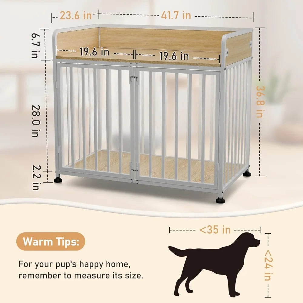 Wooden-Metal Dog Cage, End Table Dog Crate Furniture, Medium Dog Kennel Indoor 42" L X 24" W X 36" H