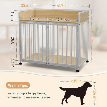 Wooden-Metal Dog Cage, End Table Dog Crate Furniture, Medium Dog Kennel Indoor 42" L X 24" W X 36" H