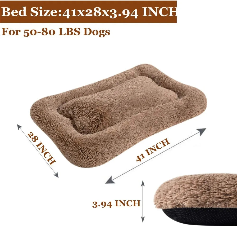 Deluxe Plush Bed. Cushion Crate Mat, Fluffy Comfy Kennel Anti-Slip Washable Pad for Medium Large X-Large Dogs