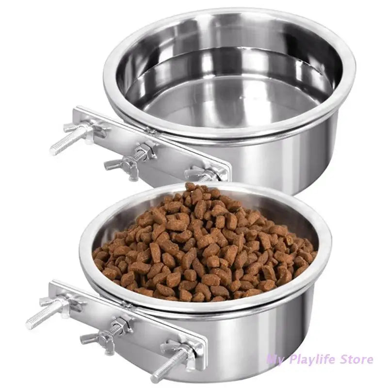 Pet Bowl Can Hang Stationary. Dog Cage Bowls. Stainless Steel Hanging Bowls Durable