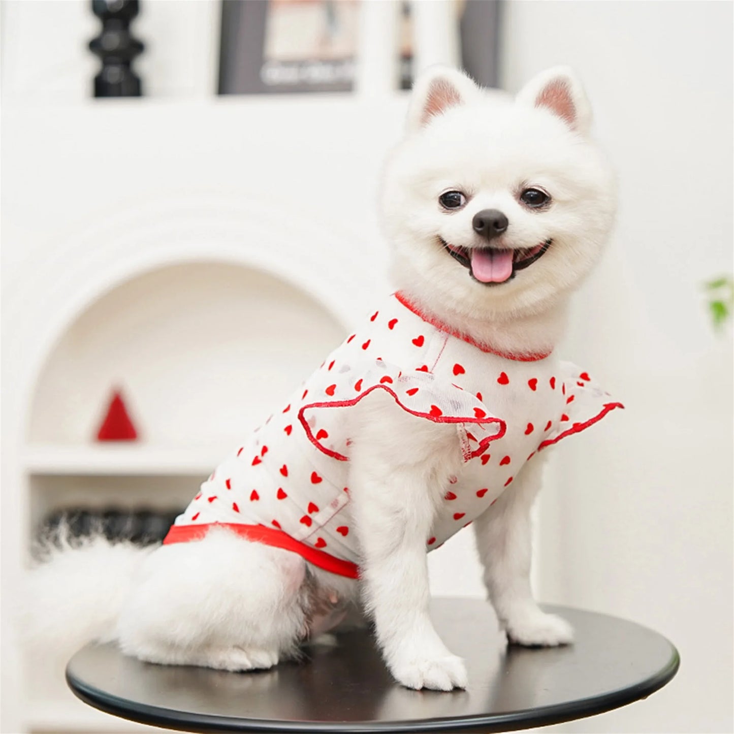 Adorable Puppy Tank Top with Polka Dot Pattern and Ruffle Sleeves