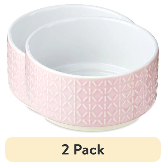 2 Pack Small Ceramic Pet Bowl Durable Dishwasher Safe Dog Feeding Bowl 12oz Pink Colorful Design Easy Clean