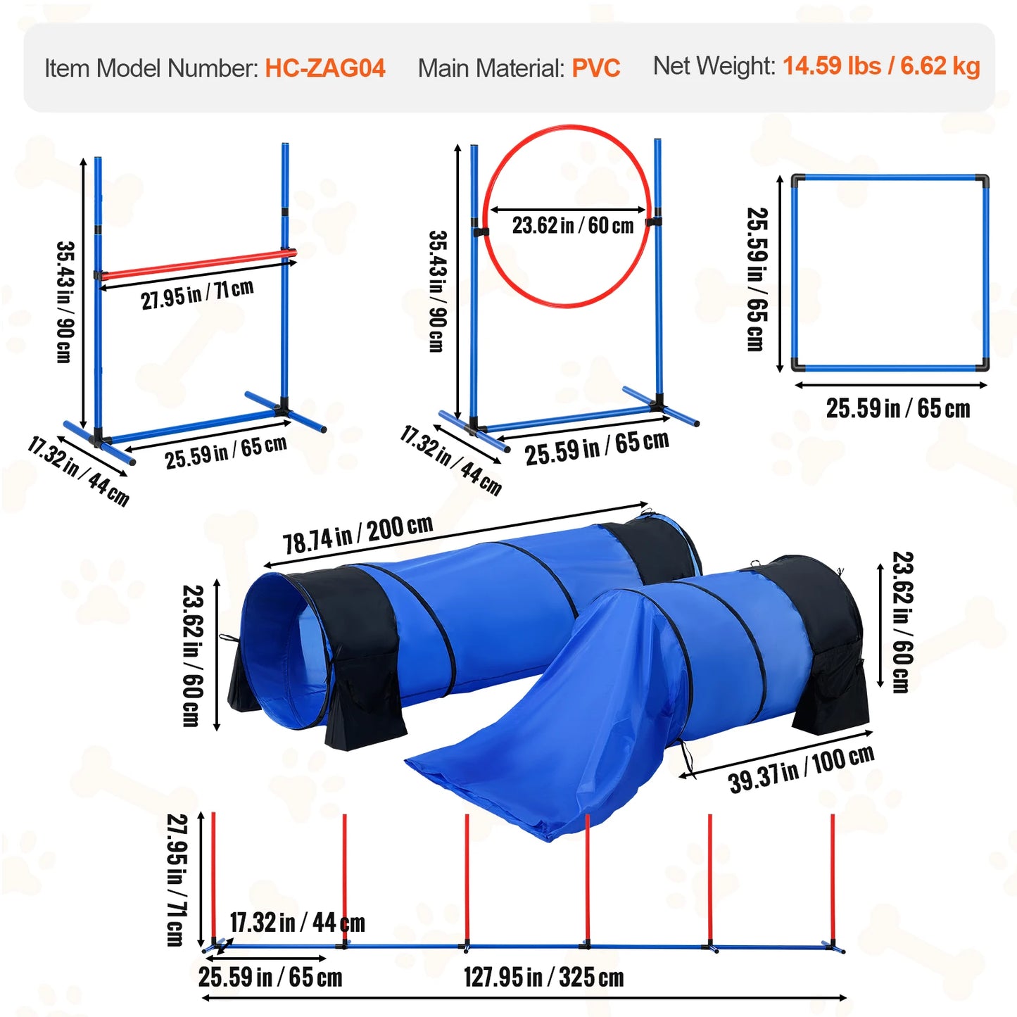 Dog Agility Training Equipment 4 PCS Set with Adjustable High Hurdles  Poles Jump Ring Square Pause Box Whistle