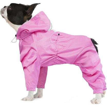 Rain Jacket Waterproof Dog Coat 4 Legs with Leash Hole Lightweight Reflective Poncho