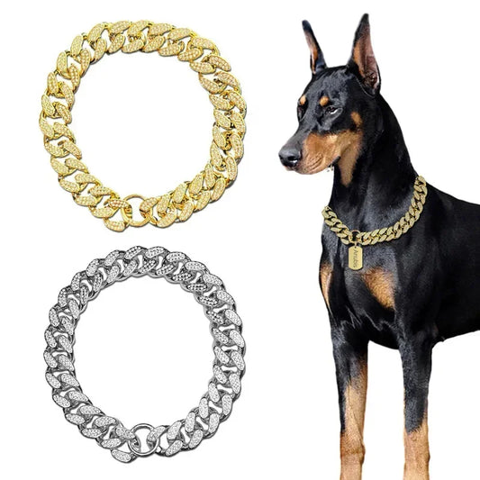 Plastic Dog Collar Chain Diamond Inlay Sparkle Bulldog Necklace