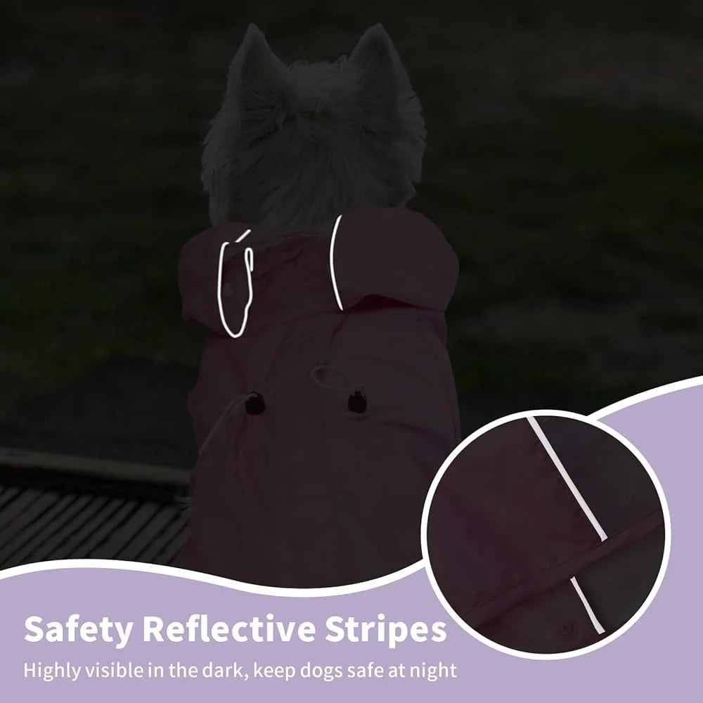 Rain Jacket Waterproof Dog Coat 4 Legs with Leash Hole Lightweight Reflective Poncho