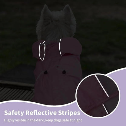 Rain Jacket Waterproof Dog Coat 4 Legs with Leash Hole Lightweight Reflective Poncho