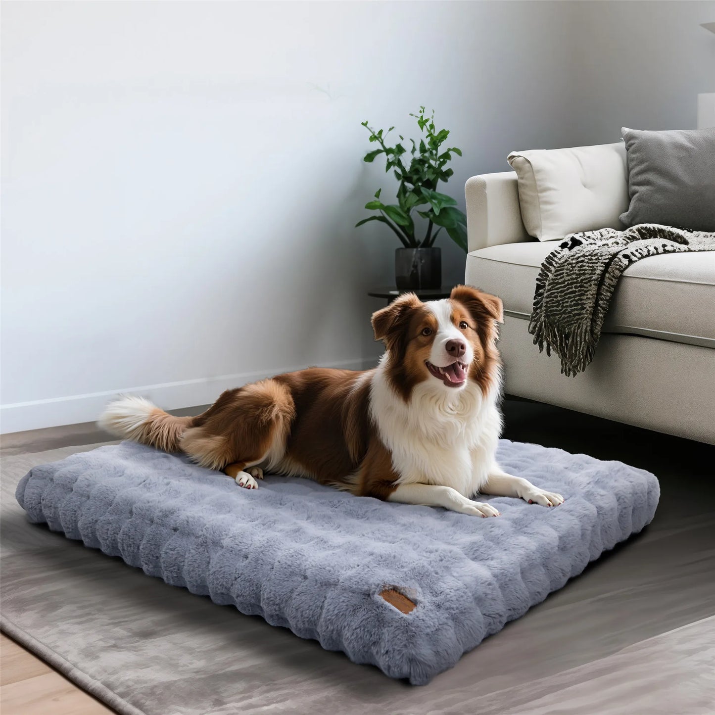 Fluffy Dog Crate Bed for Extra Large Dogs, Calming Anti Anxiety Dog Bed, Washable Soft Warm Crate