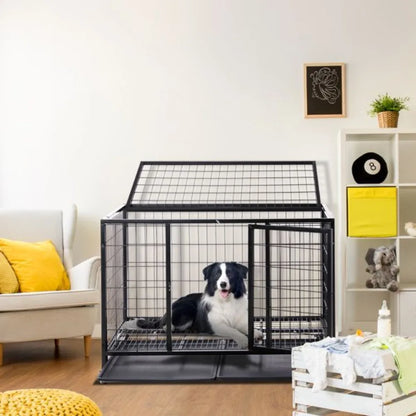 42" Heavy Duty Dog Crate, Metal for Medium To Large Dogs with Double Doors