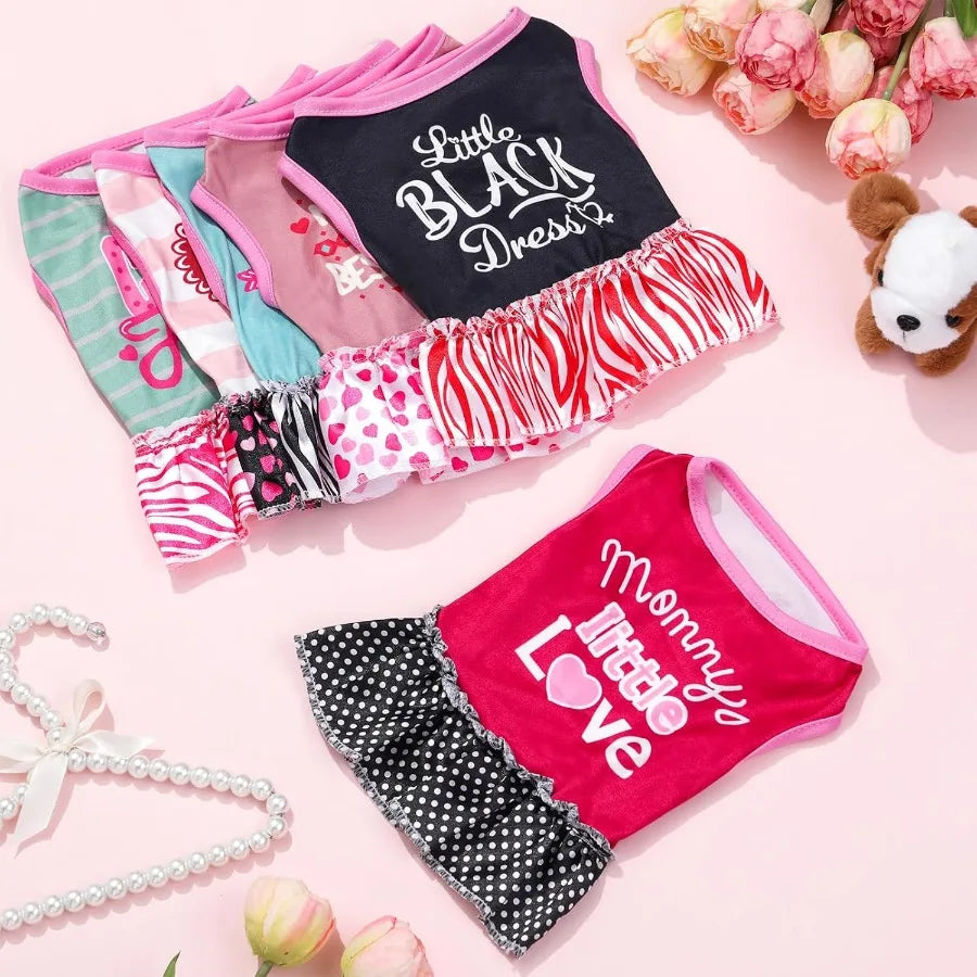 6 Pack Girl Dog/Cat Clothes. Cute Dog Sundress Puppy Summer Outfits with Ruffles