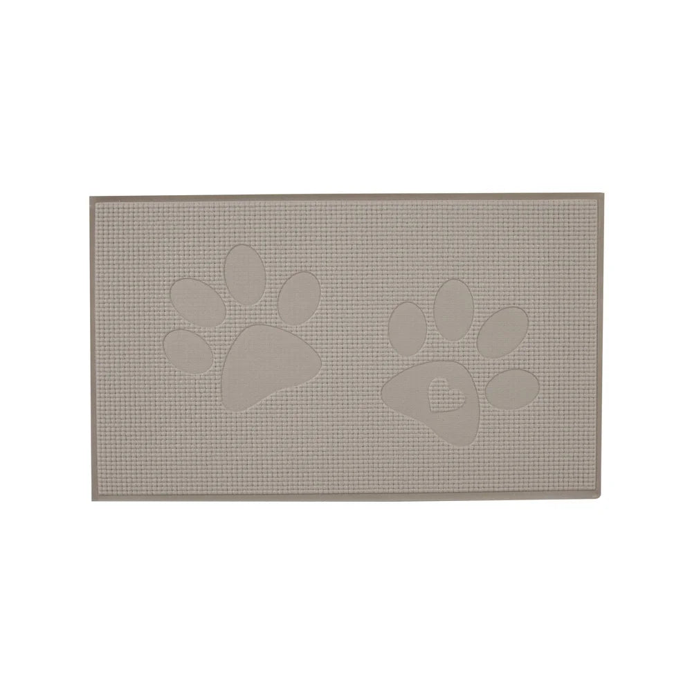 Foam Dog Bowl Mat with Paw Print Design Non-Skid Back Easy Clean Cushiony Rectangle Shape Floor Protector