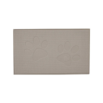 Foam Dog Bowl Mat with Paw Print Design Non-Skid Back Easy Clean Cushiony Rectangle Shape Floor Protector
