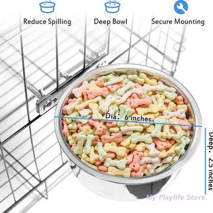 Pet Bowl Can Hang Stationary. Dog Cage Bowls. Stainless Steel Hanging Bowls Durable
