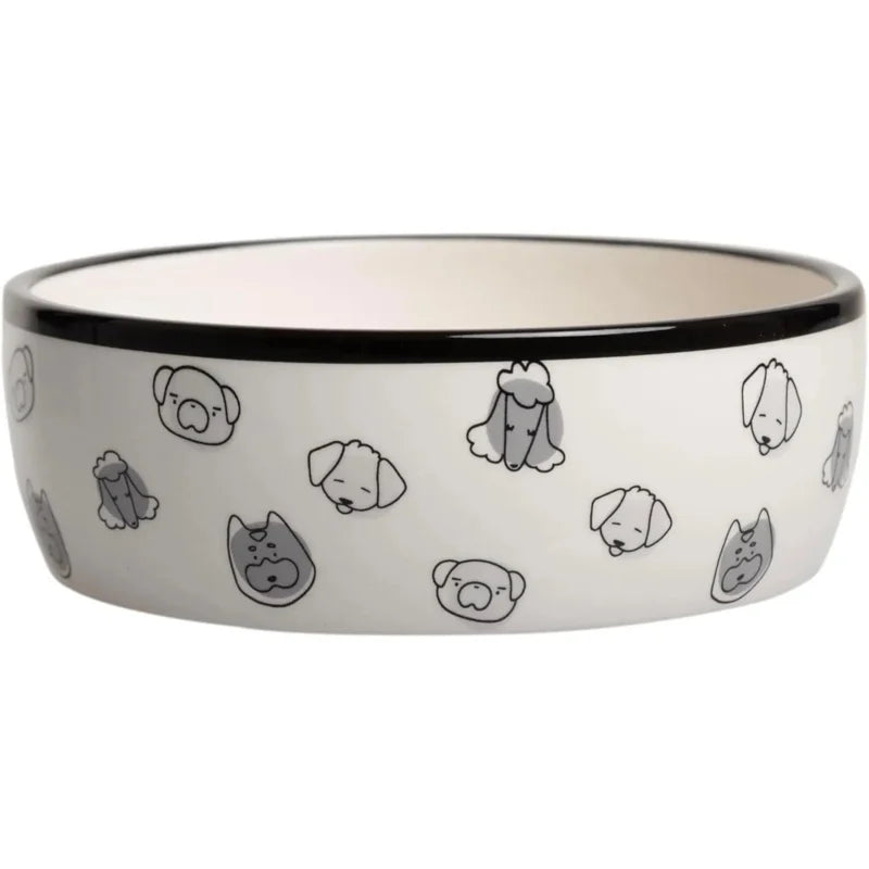 Dog Faces Ceramic Bowl - 2 Cup Capacity Food and, Microwave Dishwasher Safe,