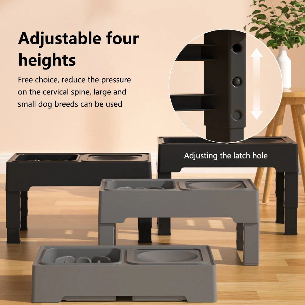 3 In1 Pet Dog Stainless Steel Slow Feed Drinking Water Bowls Anti Knock Adjustable Height