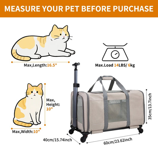 Cat trolley for 2 cats – Cat transport box large with wheels for 2 animals – Transport bag with wheels & safety belts for travel