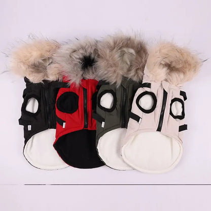 Autumn Winter Warm Pet Jacket With Harness. Hooded Padded Coat with Imitation Fur Hat For Small Medium Dogs