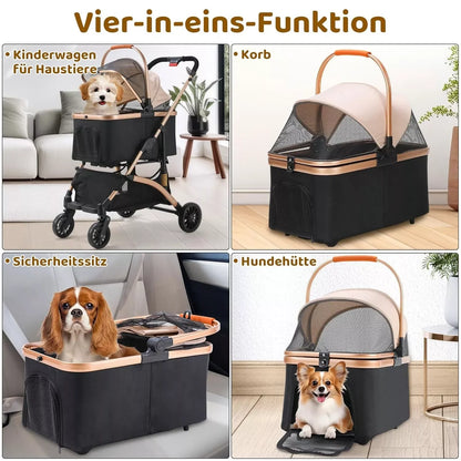 Dog Buggy 2 in 1 Stroller.   Transport Foldable Cat Stroller, 360° Wear-resistant Rubber Wheels, with Storage Basket