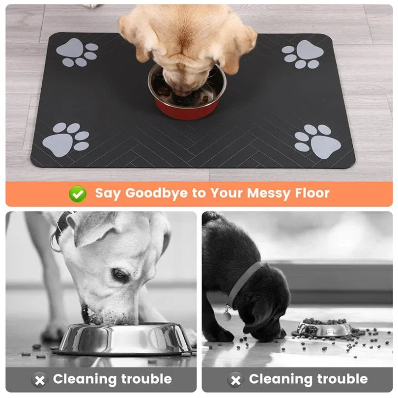 Feeding Placemat for Food and Water Bowl, with Waterproof Rubber Backing, Quick Dry Water Mat for Dog Cat