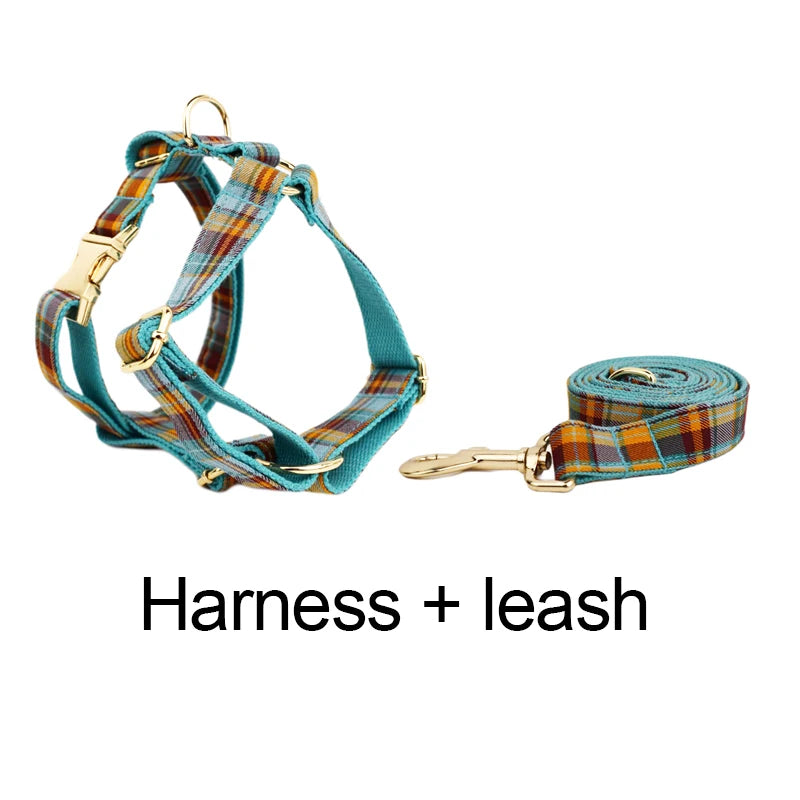 High Quality Custom Design Logo Cotton Pet Accessories Personalized Dog Collar Leashes Harness Bow Set