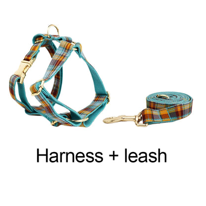 High Quality Custom Design Logo Cotton Pet Accessories Personalized Dog Collar Leashes Harness Bow Set