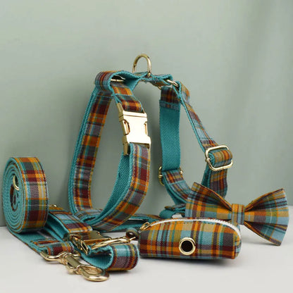 High Quality Custom Design Logo Cotton Pet Accessories Personalized Dog Collar Leashes Harness Bow Set