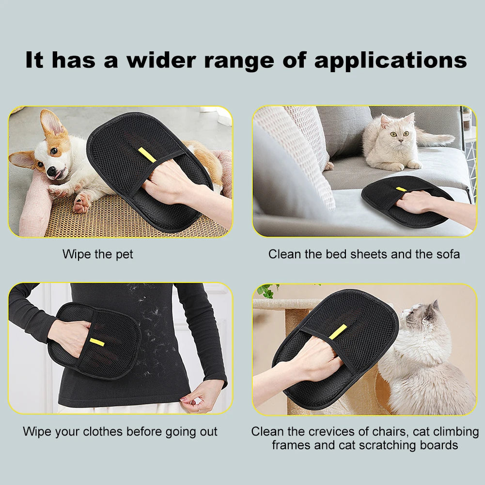 Pet Hair Removal Tool Set Reusable Static Removal Gloves, Double-Sided Grooming Gloves