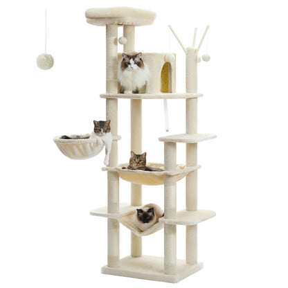 This Large Cat Tree is the ultimate multi-level playground for indoor cats. Featuring plush condos, sturdy scratching posts, cozy perches, and spacious caves, it provides endless entertainment, comfort, and climbing fun for y